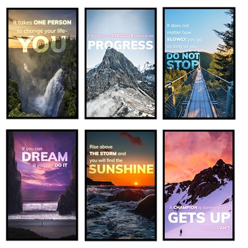 6 Motivational Scenery Wall Art - Home, Classroom & Office. Nature Wall Decor, Home Gym wall art