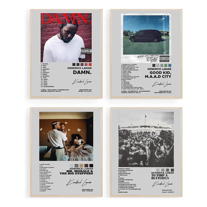 ZIENVE Kendrick Lamar Album Cover Posters, Set of 4 Print Music Canvas Wall Art Album wall art