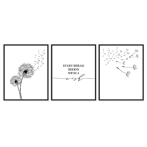 Dandelion Plant Decor Posters for Bedroom, 11x14 Canvas Prints Unframed Set of 3, Black wall art