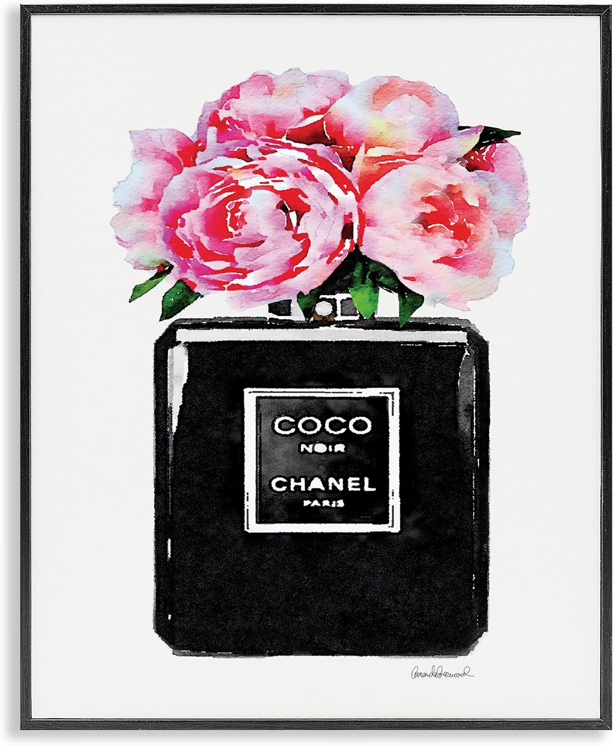 The Stupell Home Décor Collection Glam Perfume Bottle Flower Black wall art