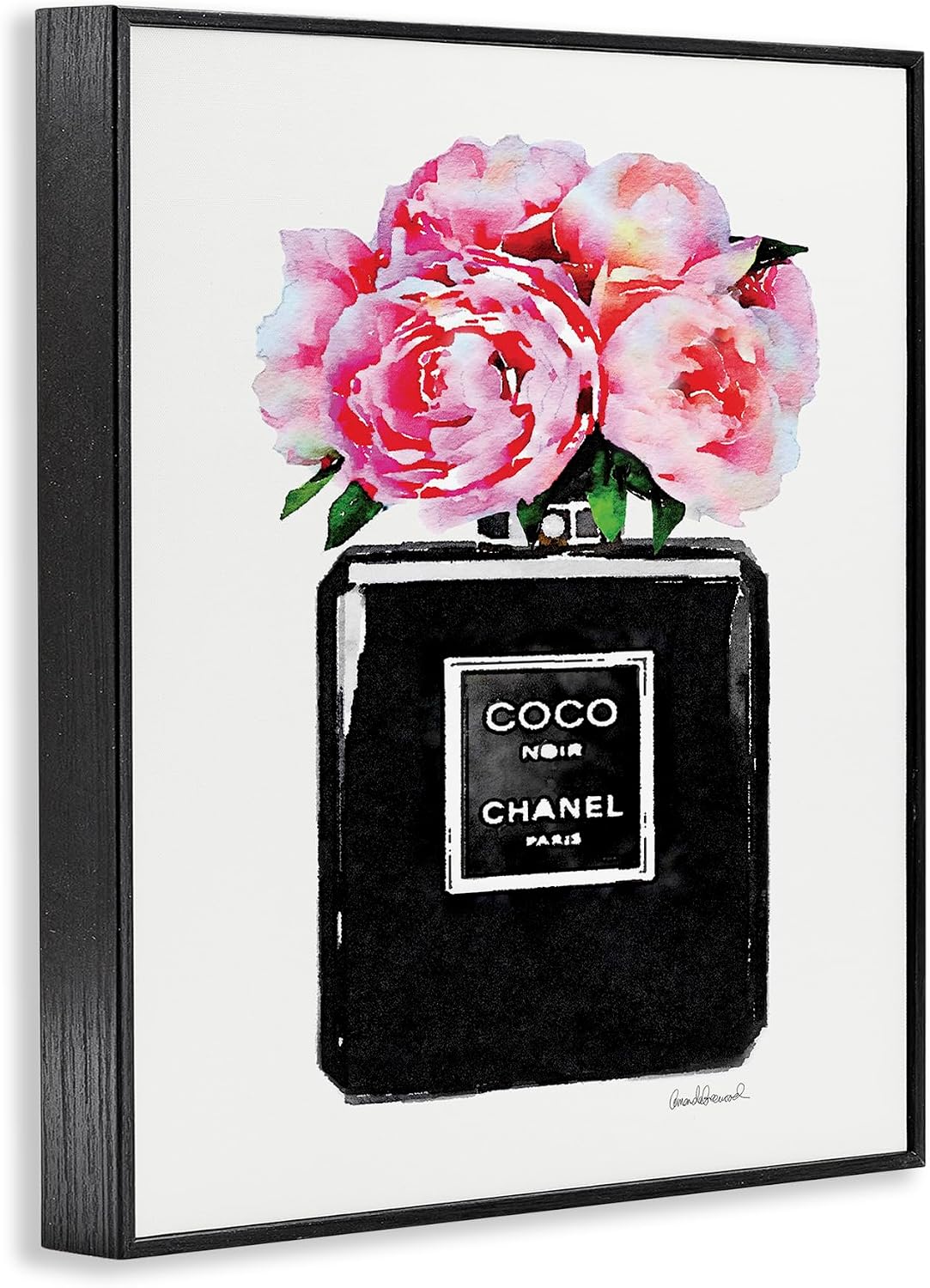 The Stupell Home Décor Collection Glam Perfume Bottle Flower Black styled on a wall at home