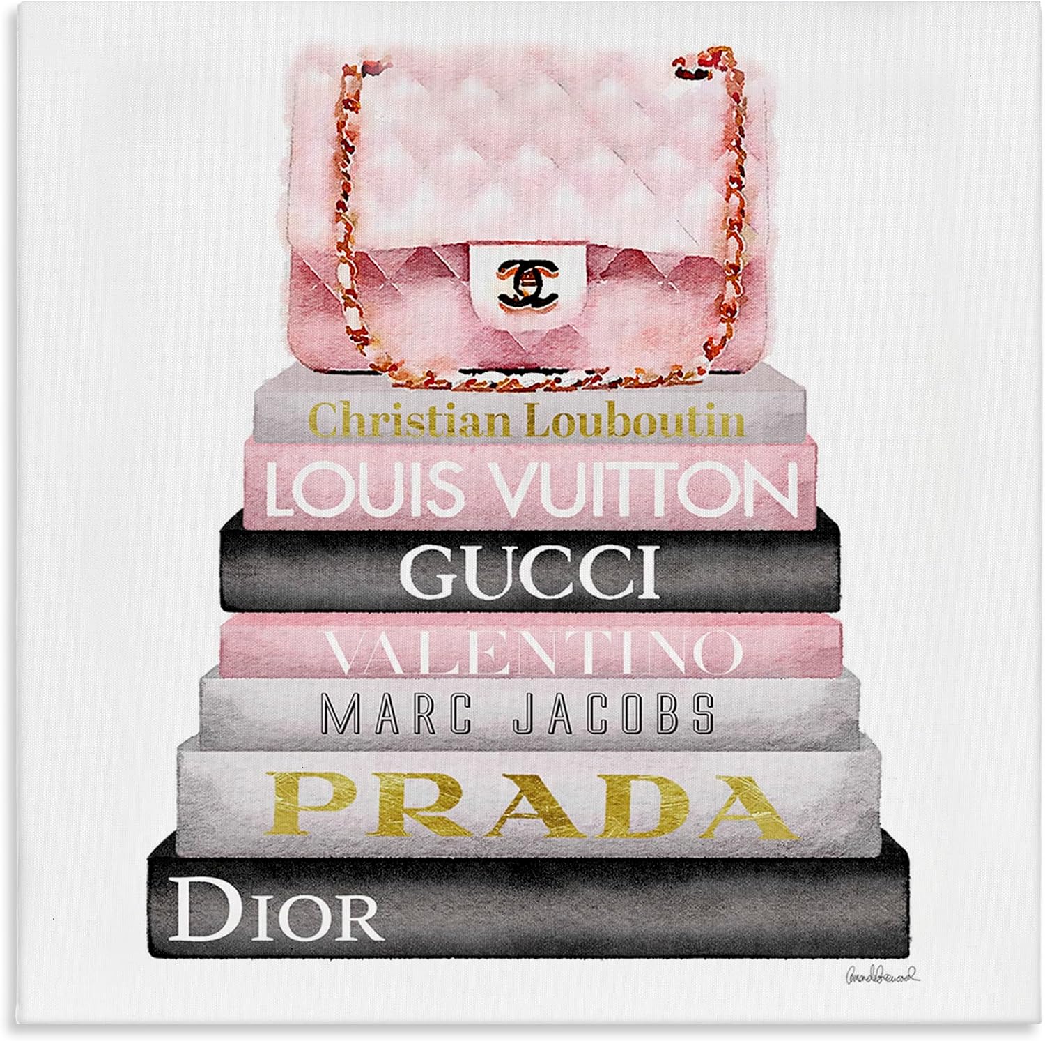 The Stupell Home Décor Collection Watercolor High Fashion Bookstack wall art