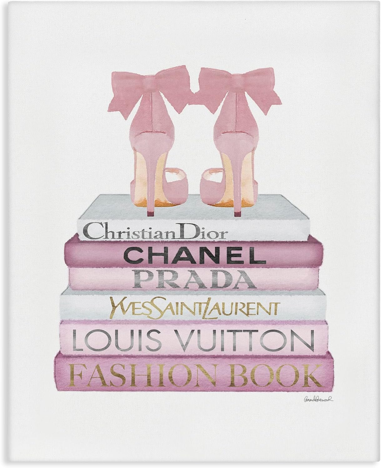 Stupell Industries Fashioner Shoes Bookstack Pink White Watercolor, wall art