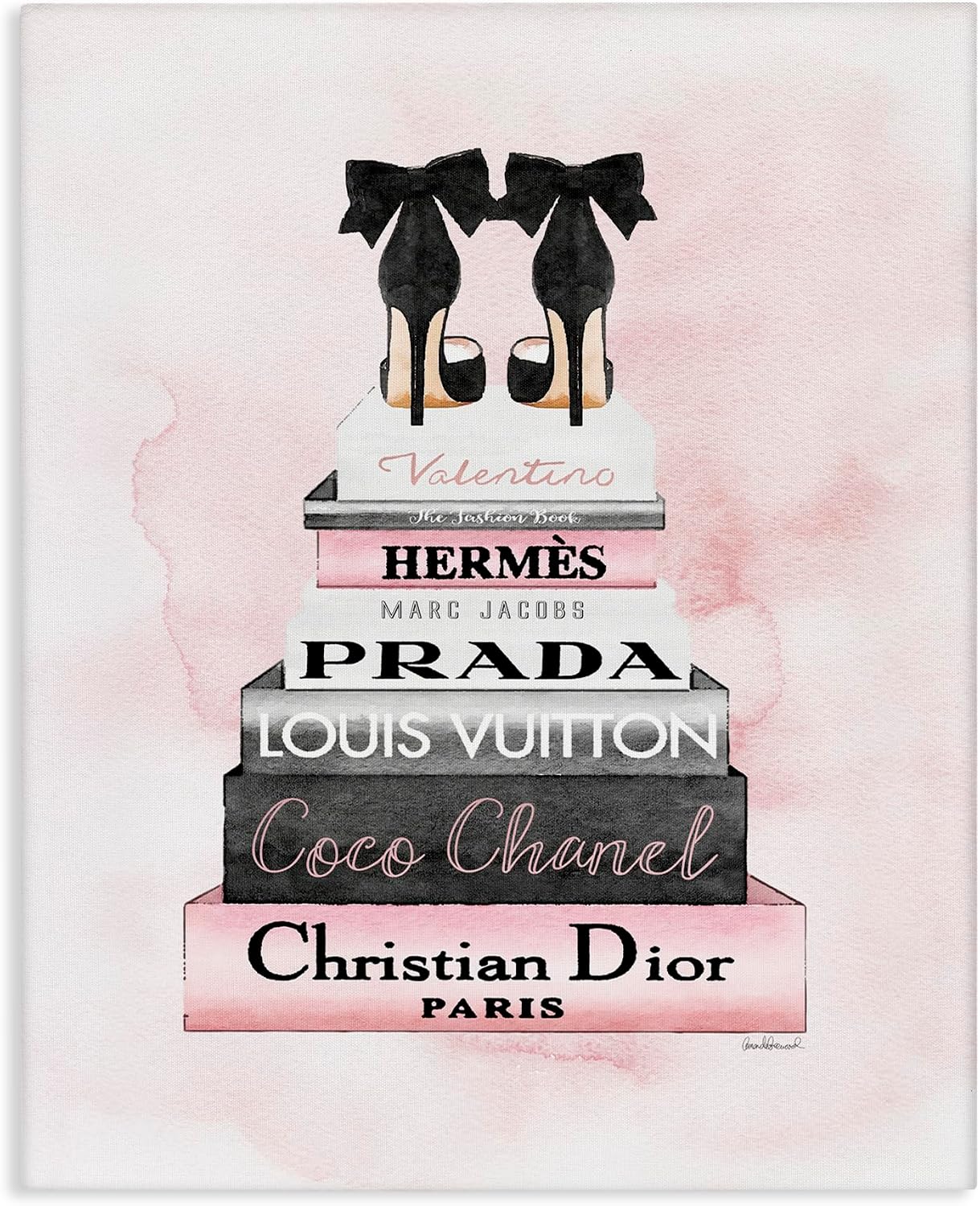 Stupell Industries Black Heels Pink Silver Bookstack Glam Fashion wall art