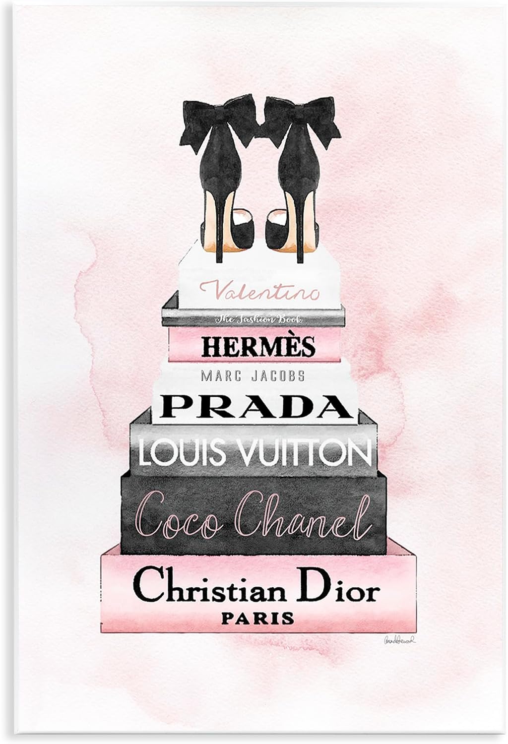 Stupell Industries Black Heels Pink Silver Bookstack Glam Fashion — 25.4L x 1.3W cm · Black Framed