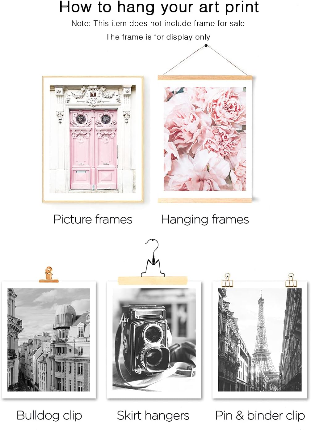 HoozGee Vintage Fashion Paris Wall Art Prints Black and White Canvas styled on a wall at home