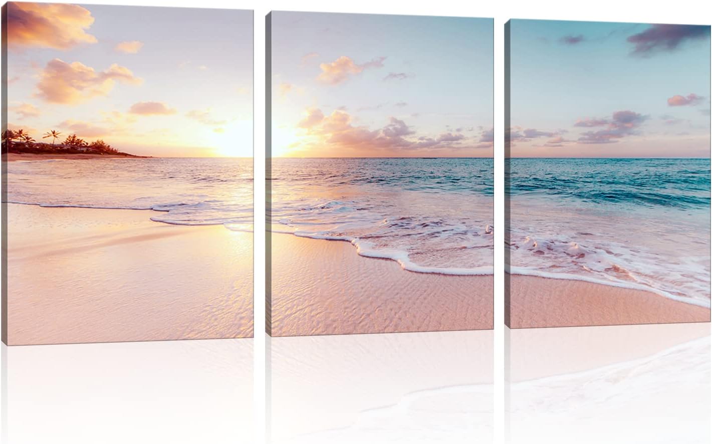 Derkymo 3 Pieces Pink Beach Canvas Wall Art Coastal Sunset Landscape P wall art