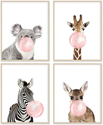 Woodland Animal Wall Art Set of 4 styled on a wall at home