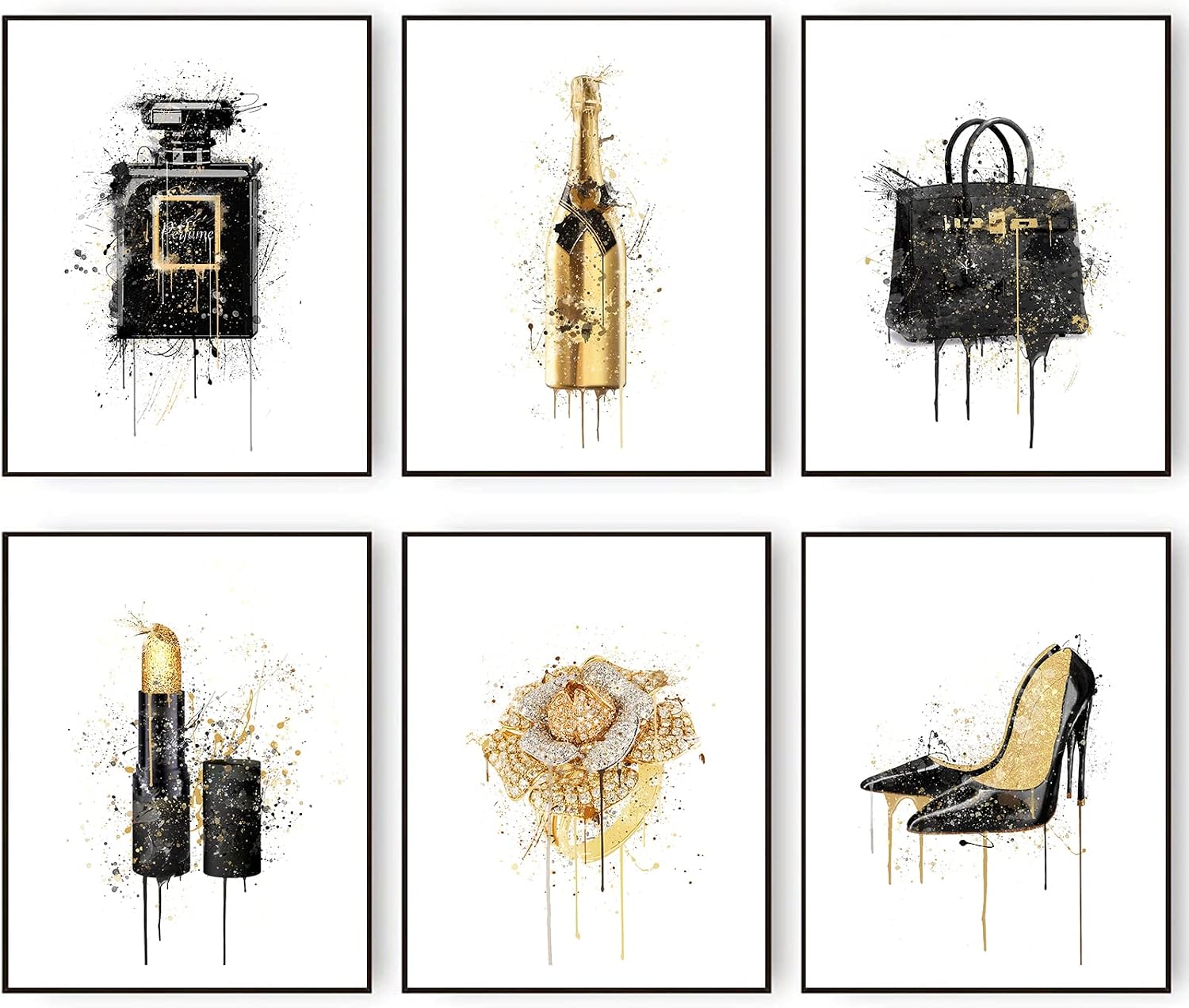 HoozGee Fashion Art Watercolour Splash Gold Champagne Black Perfume