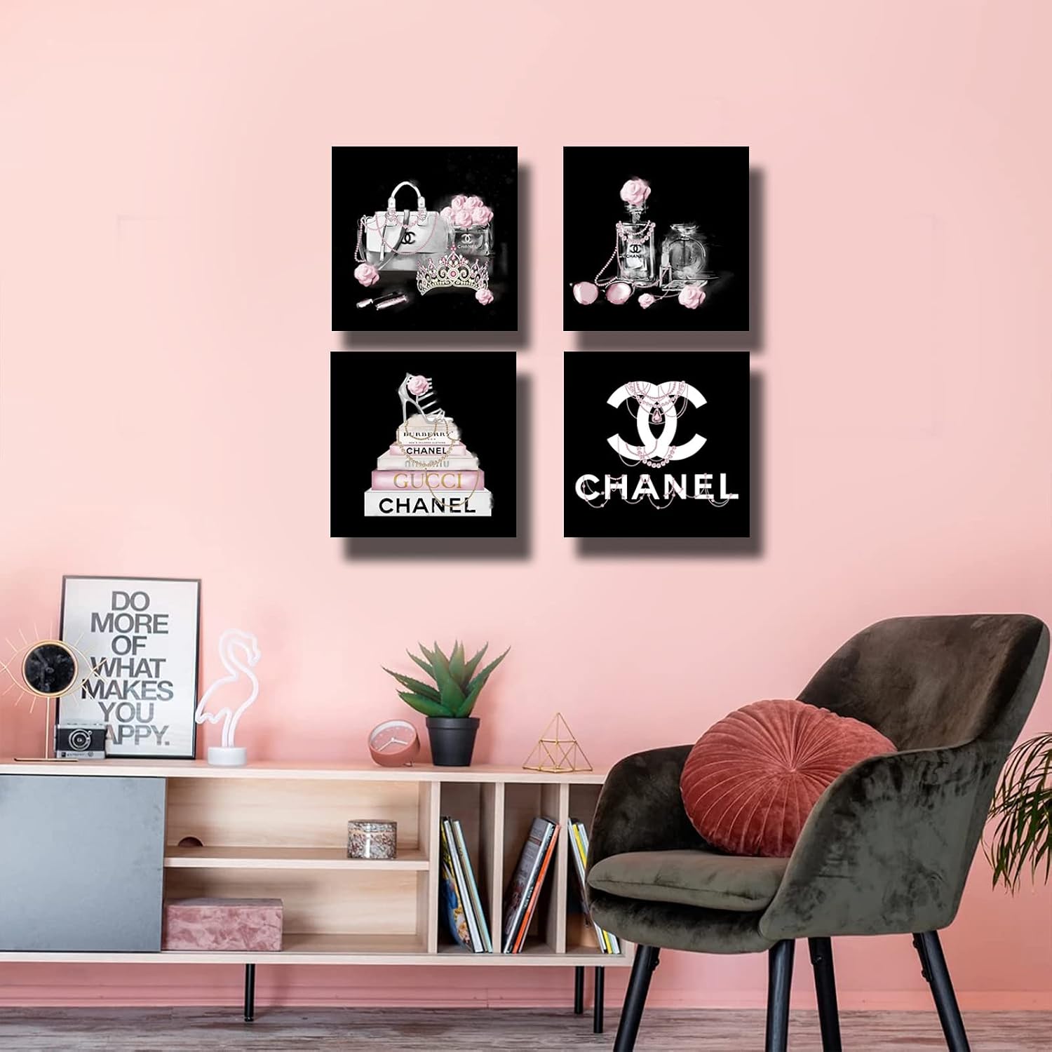Meetdeceny Black And White Wall Art/Pink Book Pictures Room Decor for styled on a wall at home