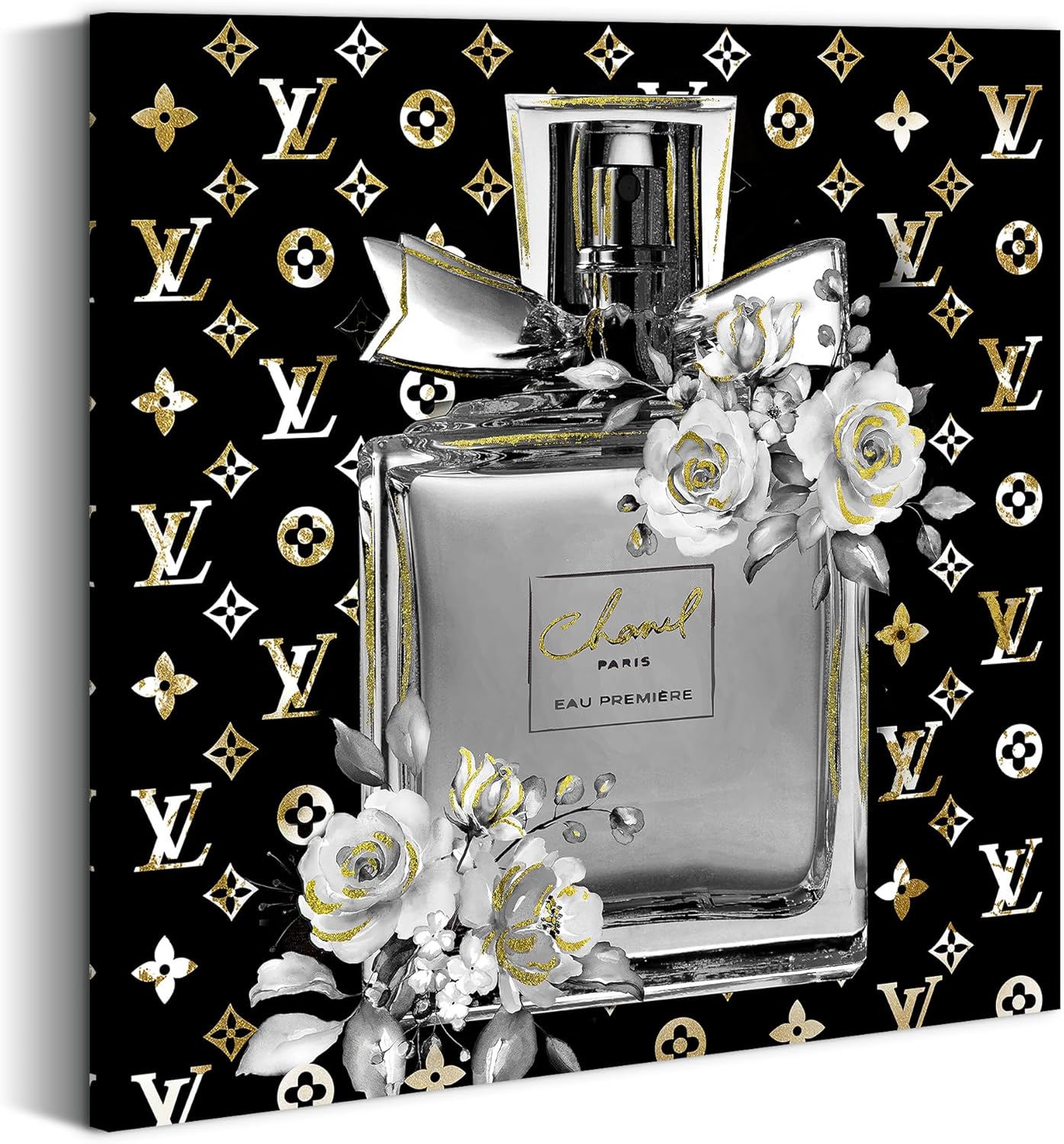 summer melody Perfume Bottle Canvas Wall Art: Black White wall art