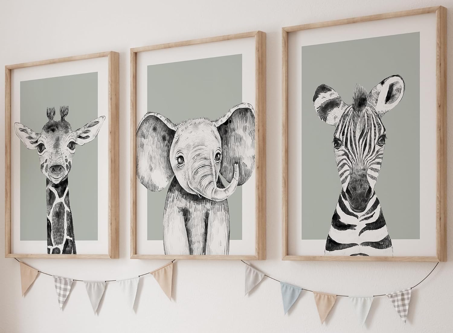 Safari Animals Baby Girl Boy Set of 3 Nursery Unframed Prints wall art