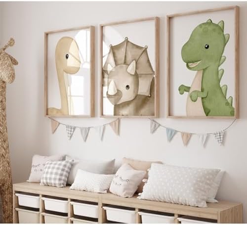 Dinosaur Wall Art Kids Boys Room Canvas Wall Decor Dino Nursery Wall A styled on a wall at home