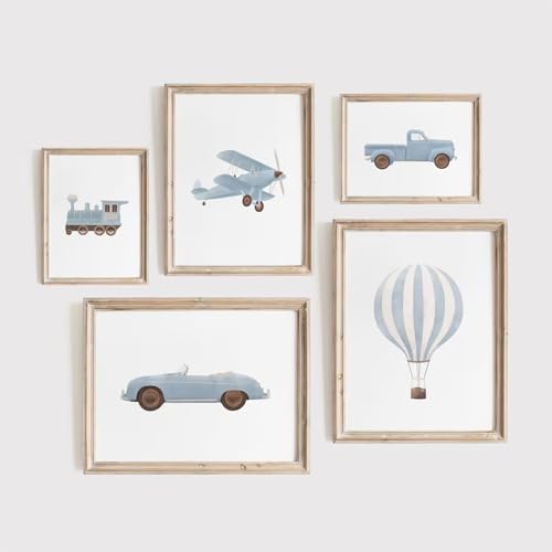 Blue Car Wall Art Decor Boys Room Canvas Poster Vintage Train Transpor styled on a wall at home