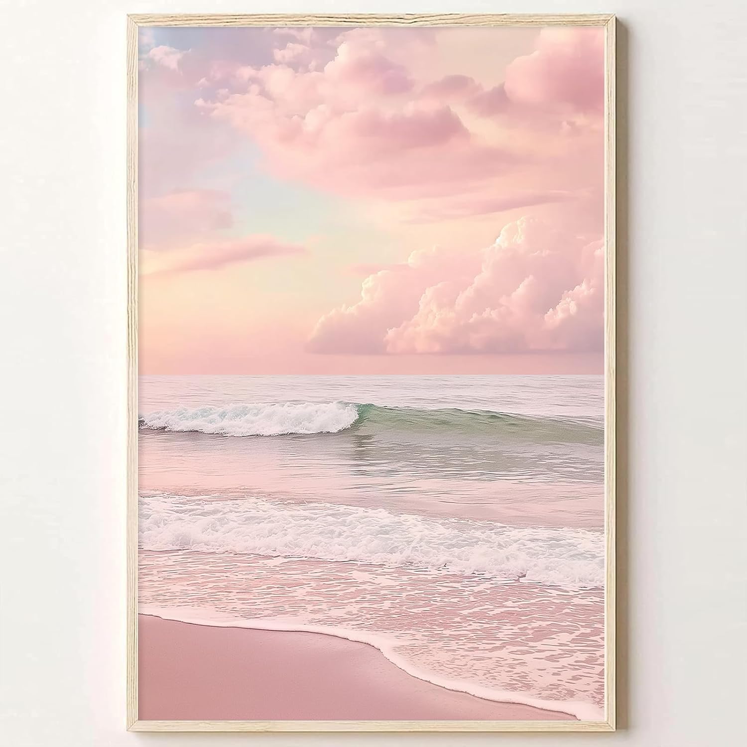 Pink Beach Canvas Wall Art Ocean Waves Picture Pink Beach Coastal Prin wall art
