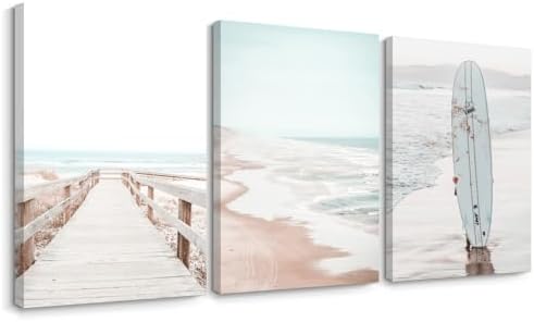 Beach Coastal Wall Art Pictures Beachy Ocean Canvas Wall Decor Surf Ae styled on a wall at home