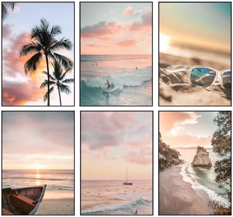 Blue Coastal Beach Wall Art Poster Summer Surf Gallery Canvas Wall styled on a wall at home