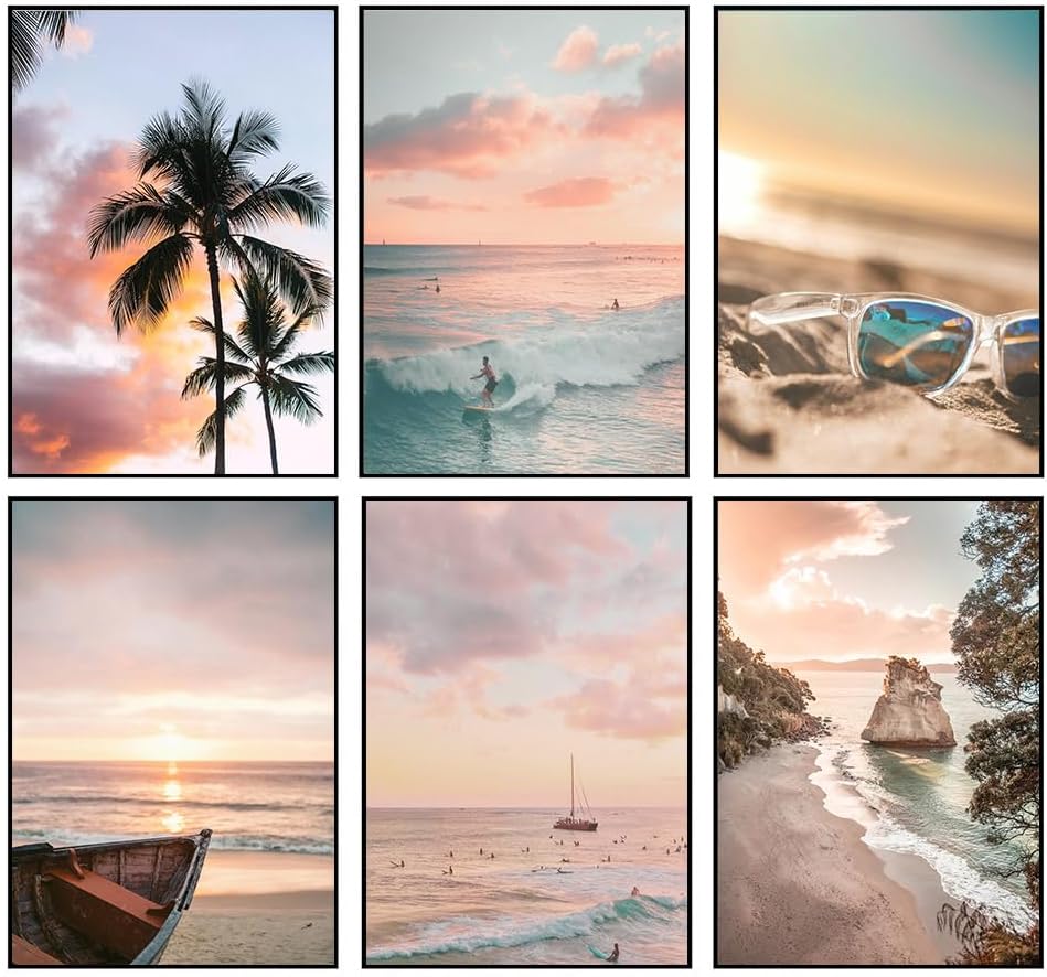 Blue Coastal Beach Wall Art Poster Summer Surf Gallery Canvas Wall wall art