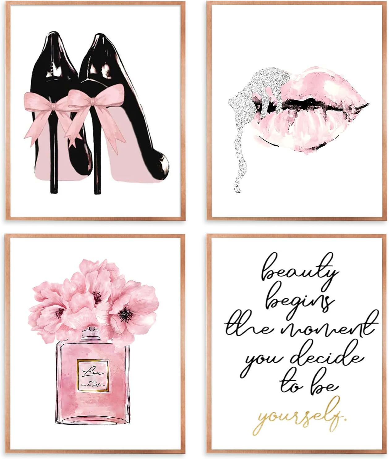 Qabliqo Pink Fashion Wall Art, Pink and Black Bathroom Decor Wall Art wall art