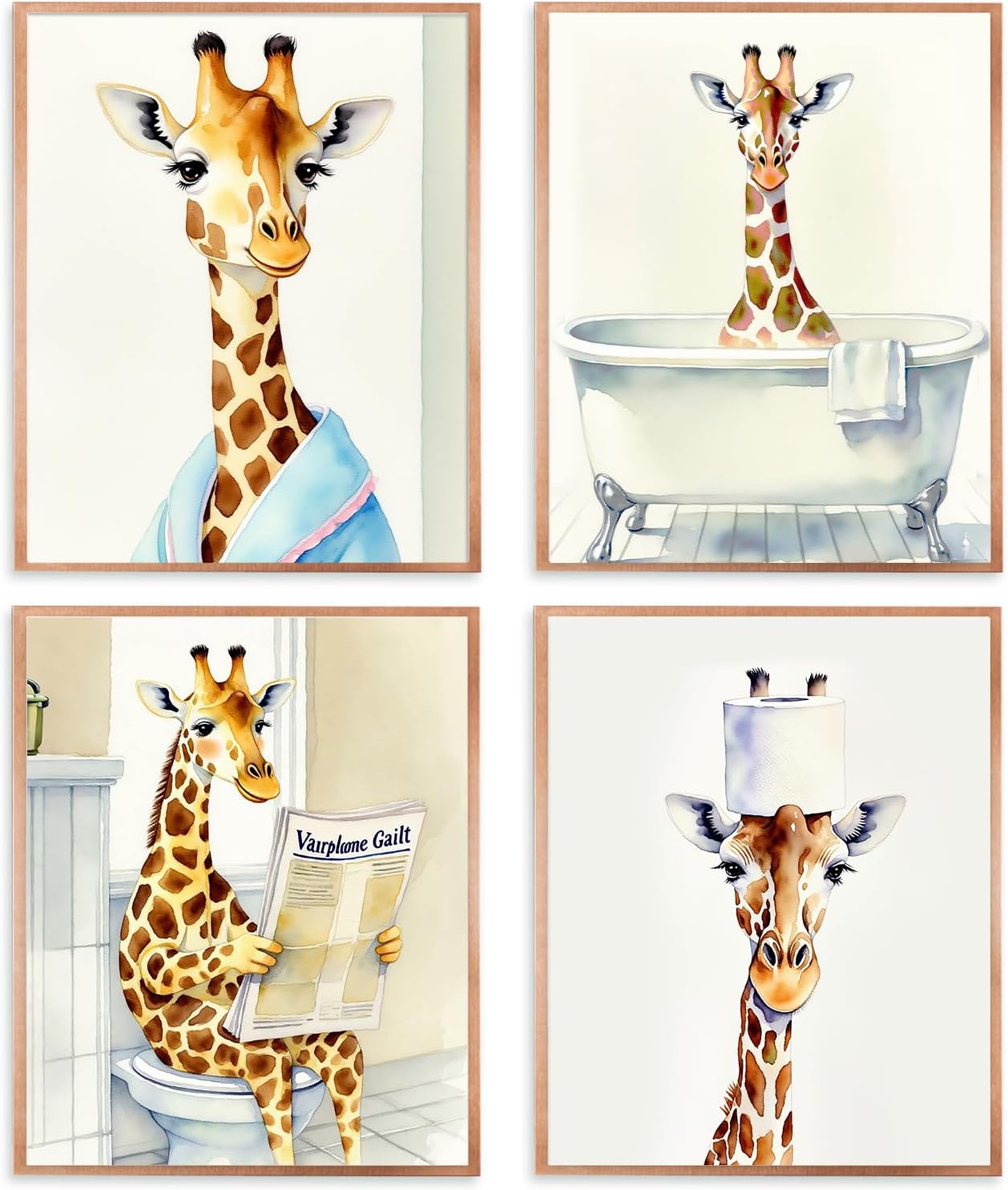 Qabliqo Pink Fashion Wall Art, Pink and Black Bathroom Decor Wall Art — Giraffe Bathroom
