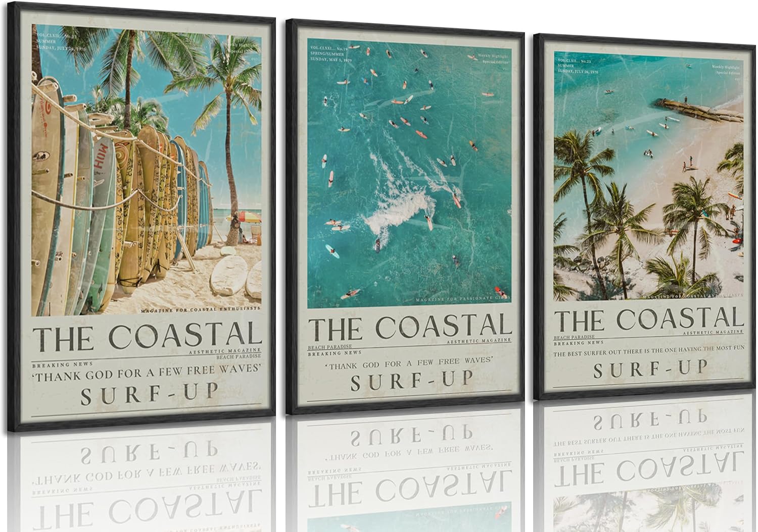 Beach Surfing Canvas Wall Art Retro Newspaper Beaches Surfboard Painti wall art