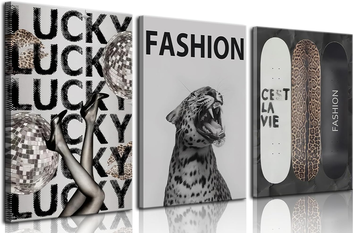 Trendy Leopard Canvas Wall Art Fashion Cheetah Lucky Skateboard Wall wall art