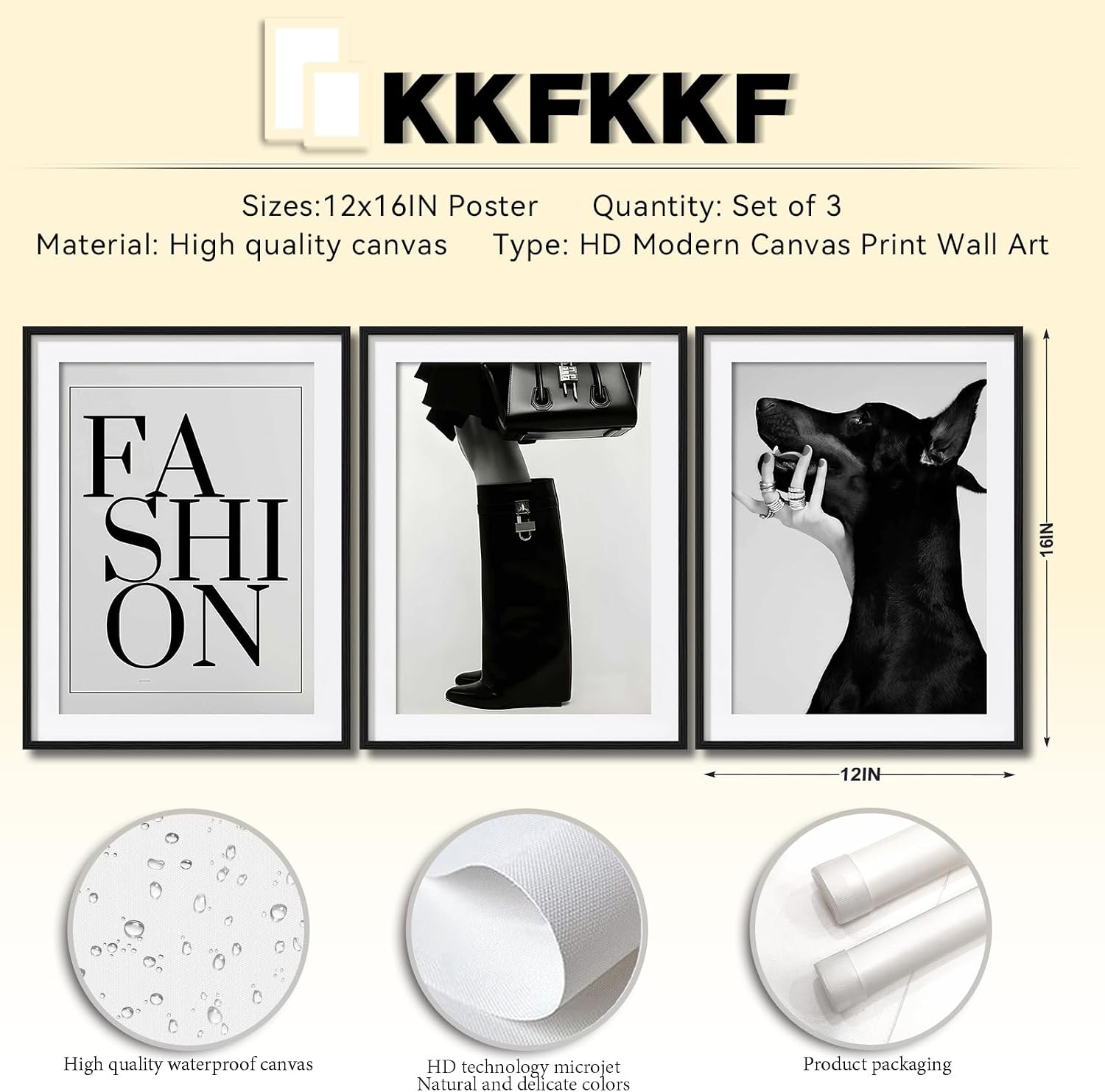 Fashion Wall Art Poster 3Pcs, Black and White Wall Decor Modern styled on a wall at home