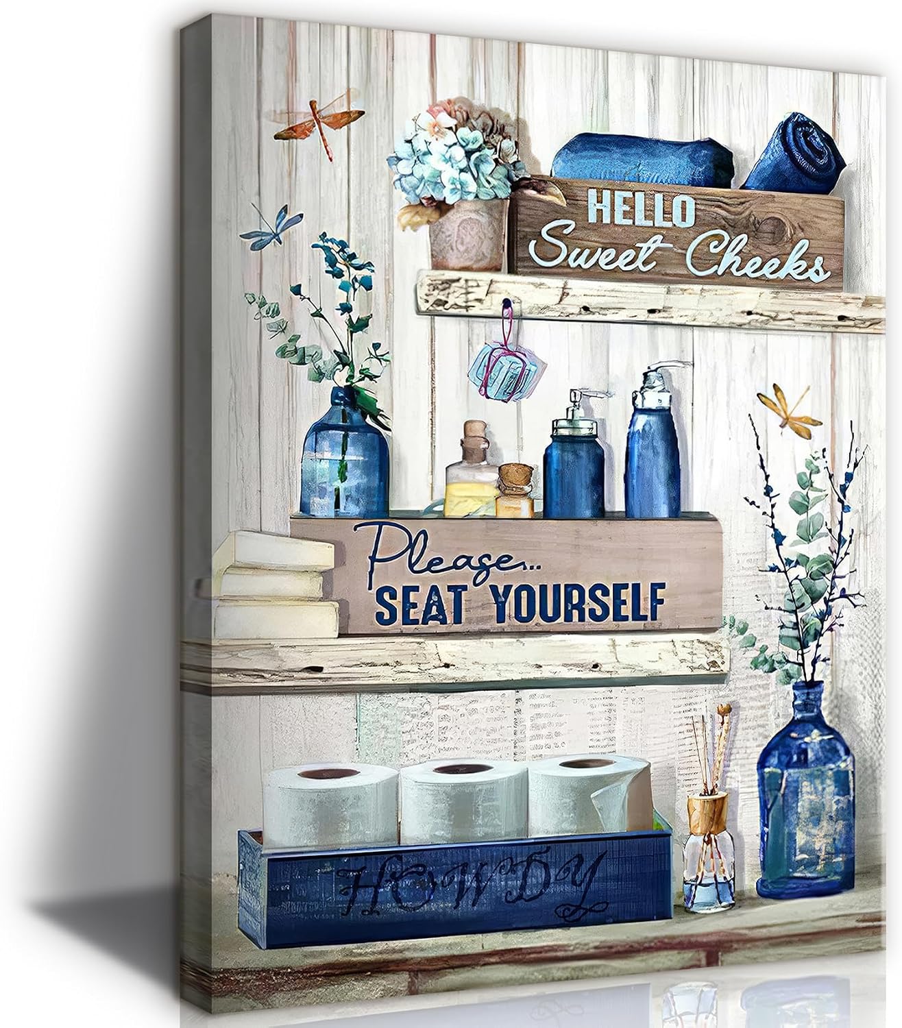 FOMERRA Navy Blue Bathroom Decor Wall Art Rustic Canvas Wall Decor Bat wall art