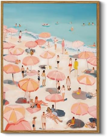 RINTO Colorful Seaside Vacation Framed Canvas Wall Art 12 X 16 inch styled on a wall at home
