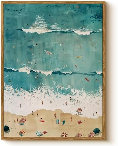 RINTO Tropical Beach Scene Framed Canvas Wall Art 12 X 16inch styled on a wall at home