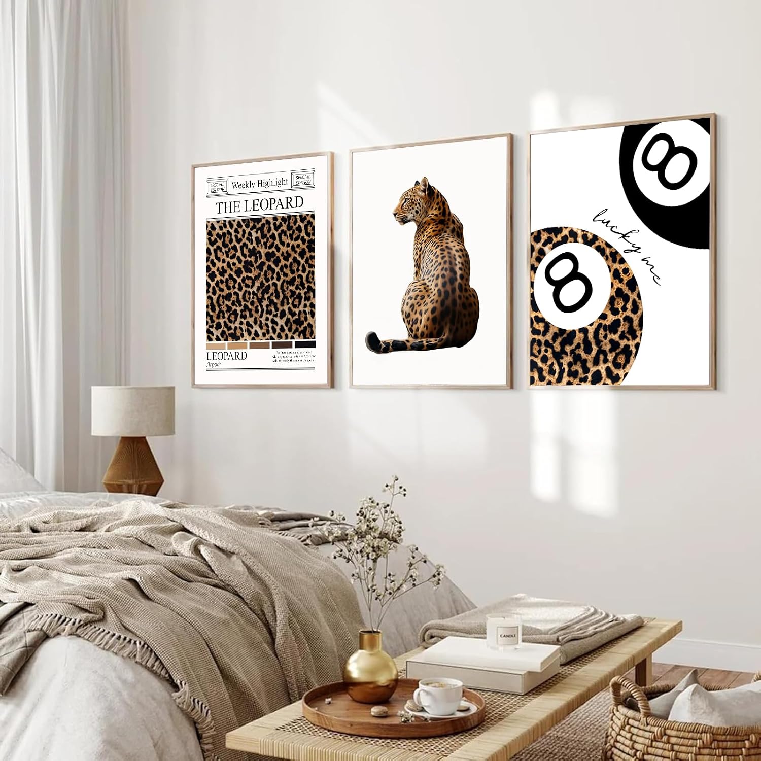 Leopard Canvas Posters 12x16 Inch 8 Balls Print Aesthetic Wall Decor styled on a wall at home