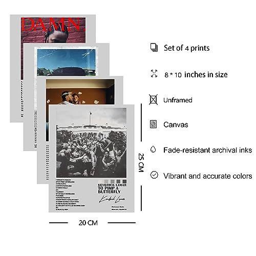 ZIENVE Kendrick Lamar Album Cover Posters, Set of 4 Print Music Canvas Wall Art Album styled on a wall at home