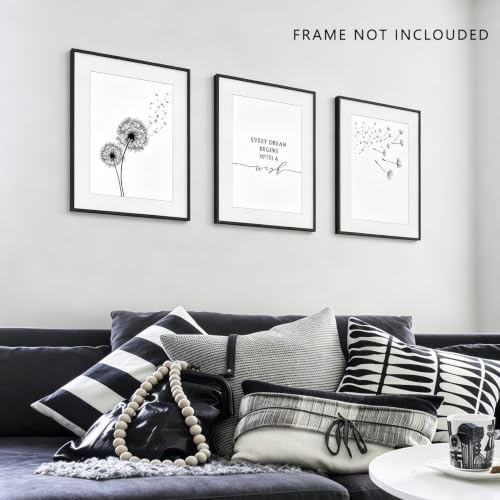 Dandelion Plant Decor Posters for Bedroom, 11x14 Canvas Prints Unframed Set of 3, Black styled on a wall at home