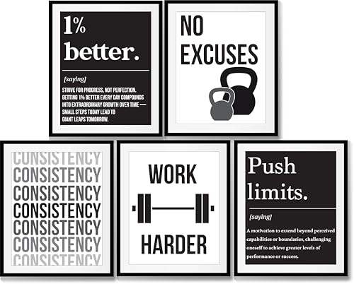 Impressed.co Motivational Fitness Wall Art Set, 6 Pieces, Gym Workout Posters with wall art